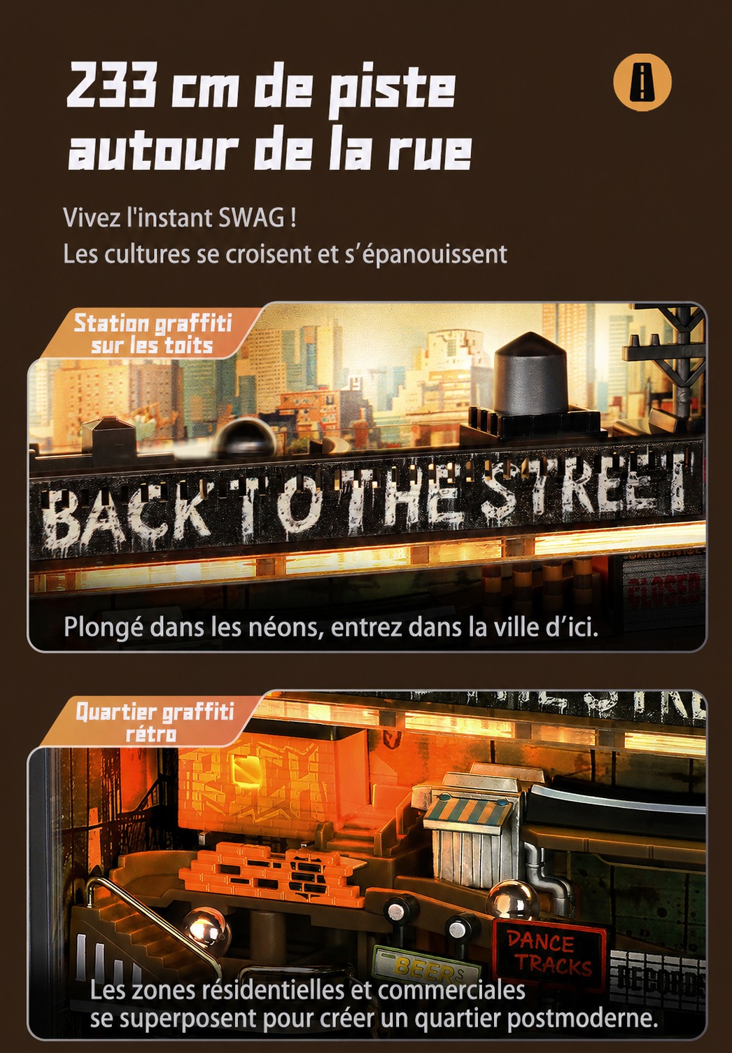 ROKR Hip-Hop Street MR03S marble run cover avec mechanical city scene