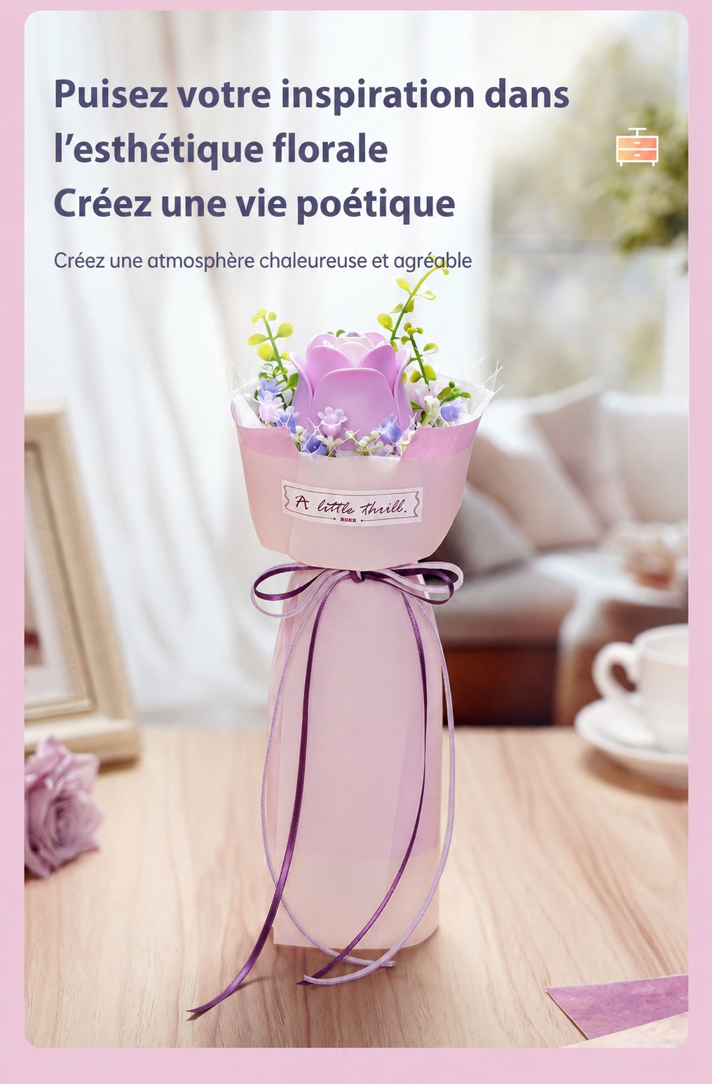 ROKR Purple Rose AF021 floral art cover avec elegant pink bouquet