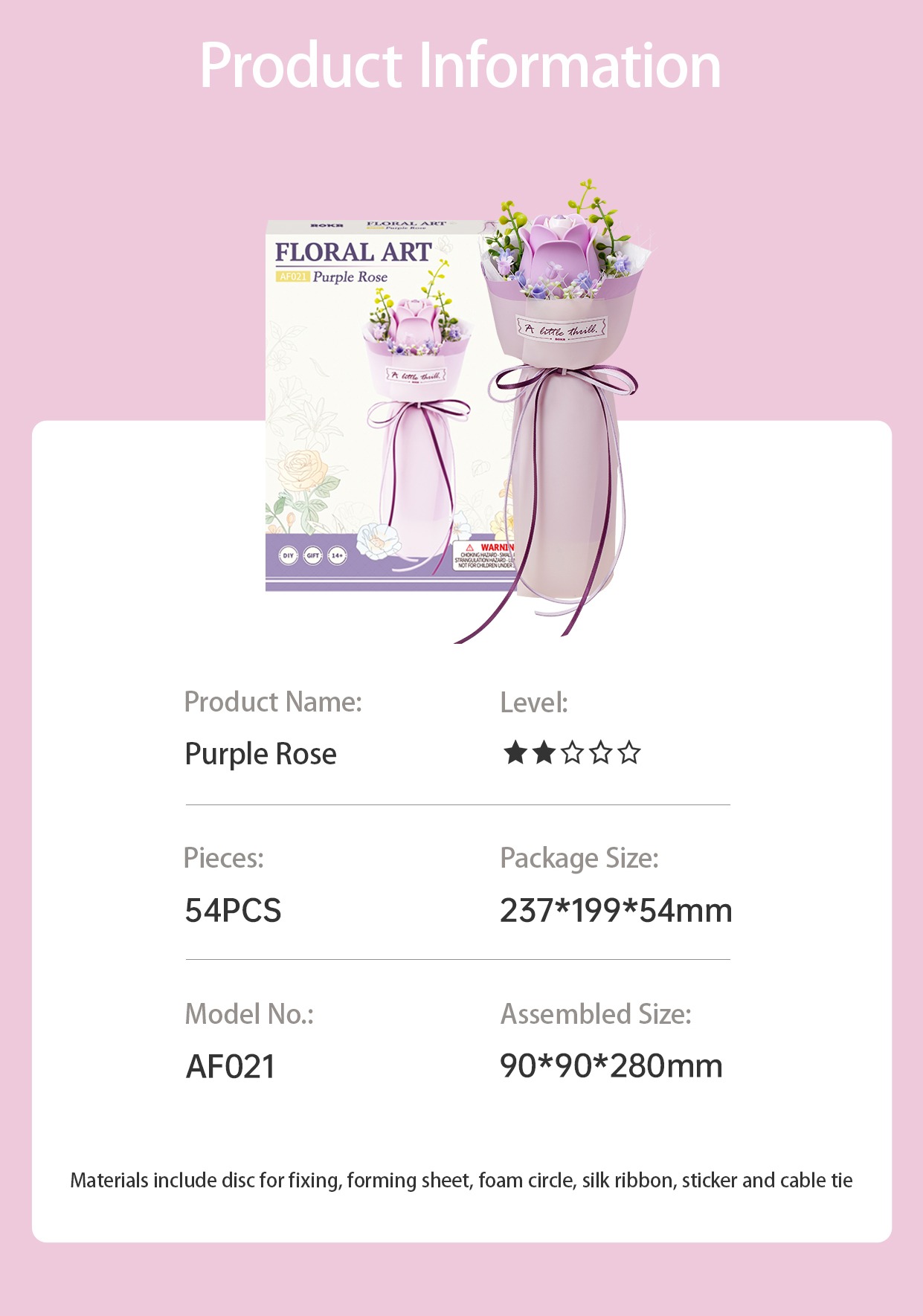 ROKR Purple Rose AF021 floral art cover avec elegant pink bouquet