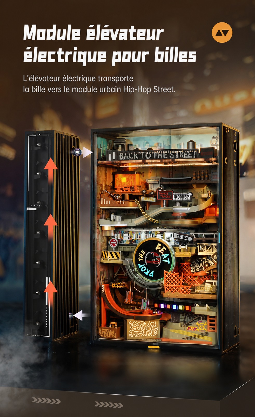 ROKR Hip-Hop Street MR03S marble run cover avec mechanical city scene