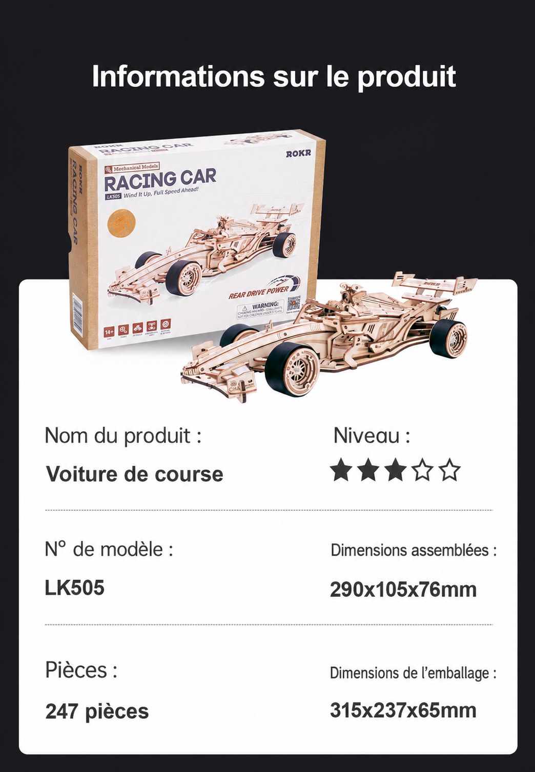 ROKR Racing Car LK505 cover avec F1 speed ahead theme