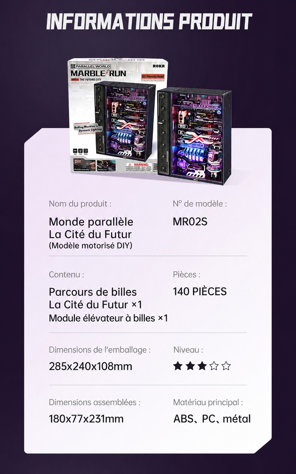ROKR The Future City - circuit de billes mecanique puzzle 3D MR02S, visuel de detail 8