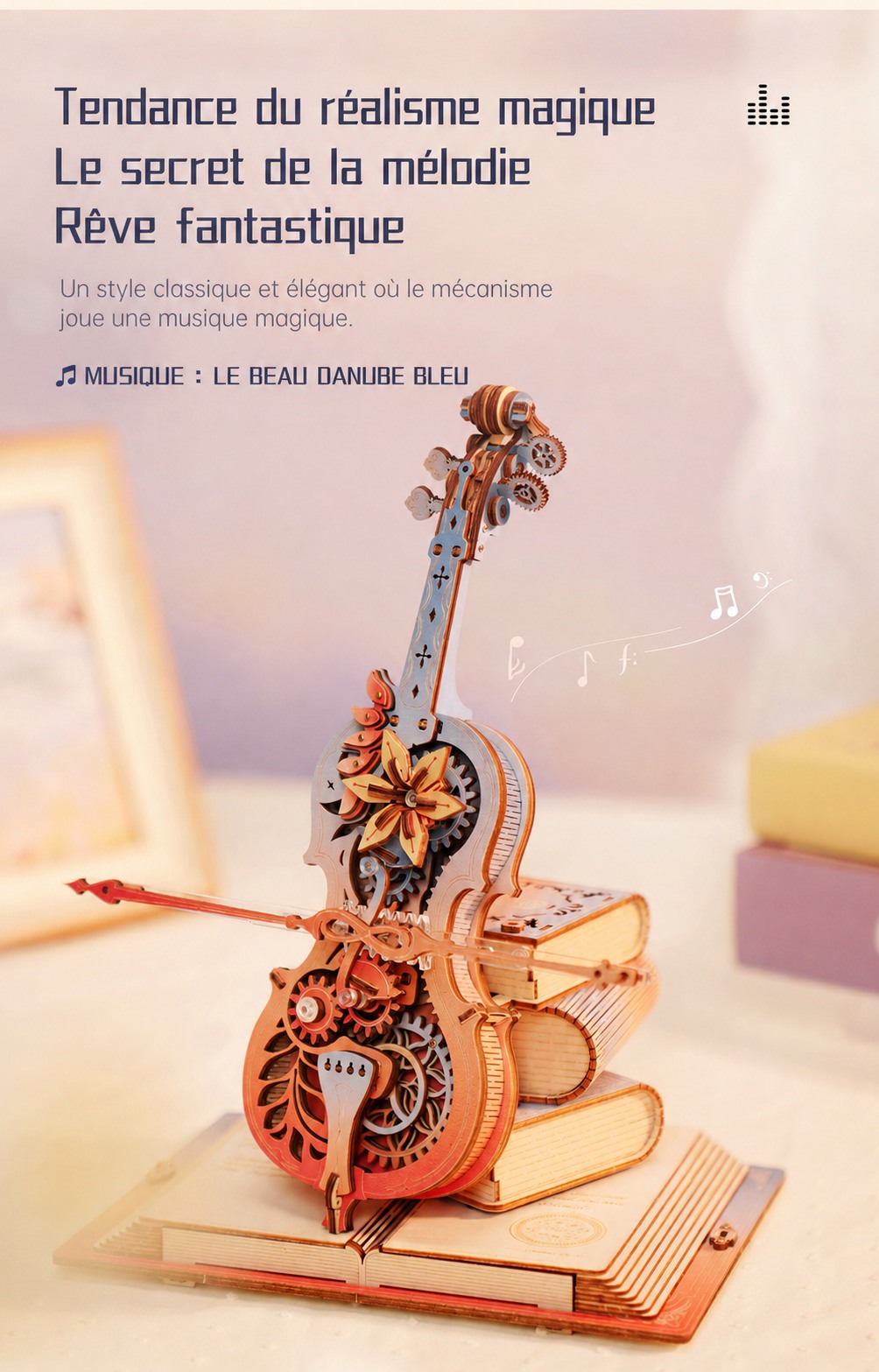 ROKR Symphony of Gorgeous Dreams - boite a musique mecanique puzzle 3D en bois AMK63M, visuel de detail 4