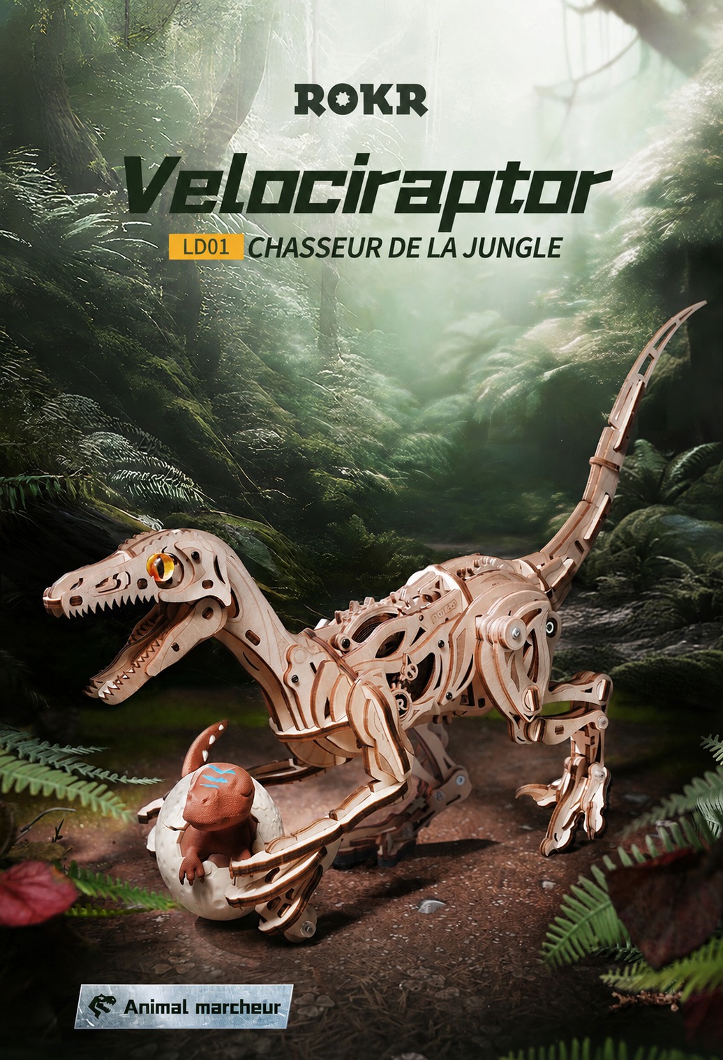 ROKR Velociraptor - puzzle dinosaure 3D en bois LD01, visuel de detail 10