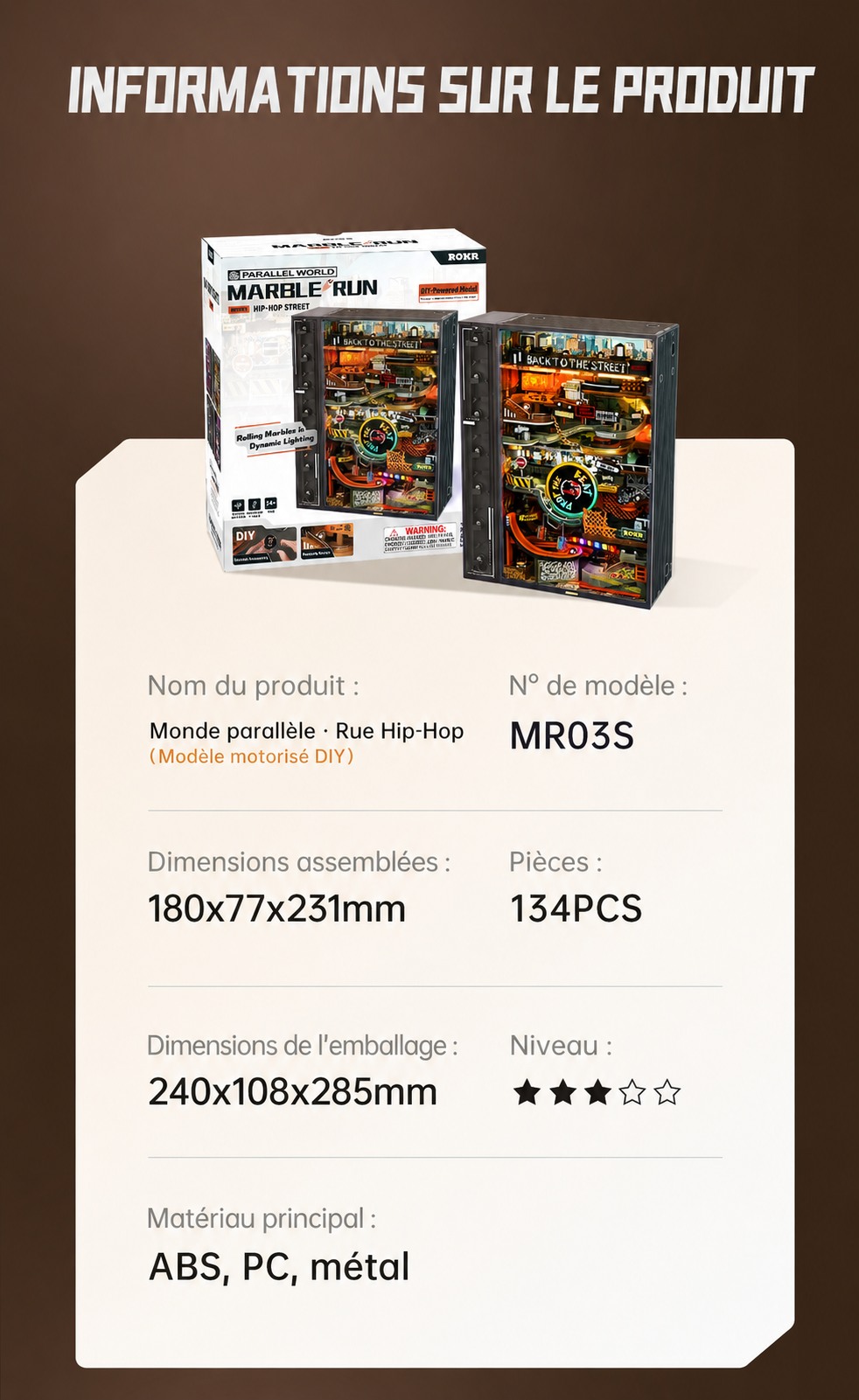 ROKR Hip-Hop Street MR03S marble run cover avec mechanical city scene