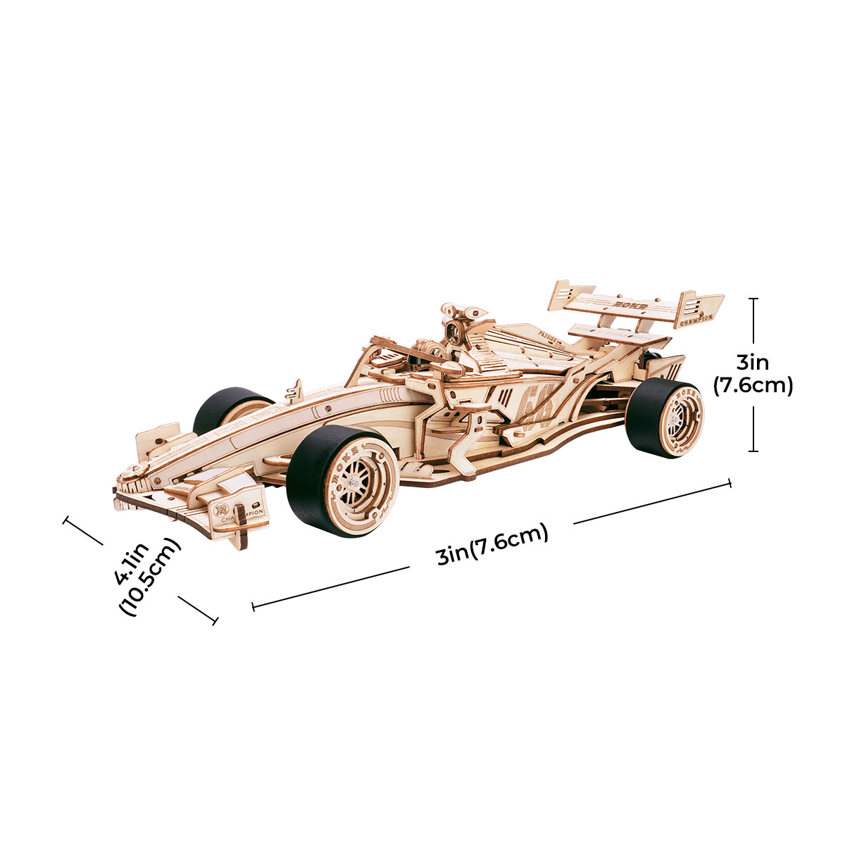 Graphique de taille de la voiture de course ROKR LK505 montrant une longueur assemblée de 39,4 cm