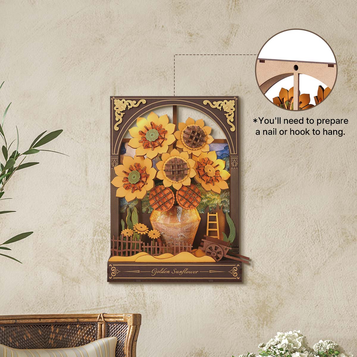 Présentoir mural Rowood Golden Tournesol TH002 avec rappel de crochet