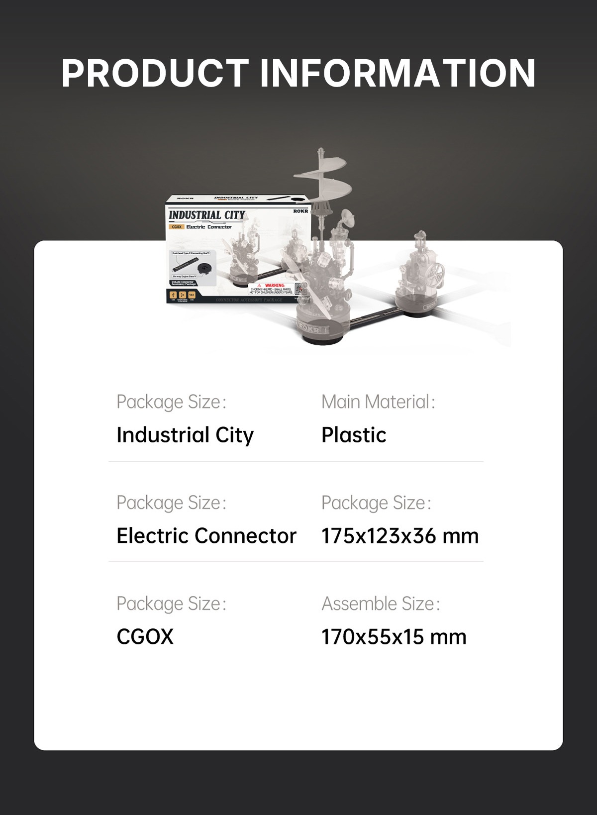 Industrial City Electric Connector CG0X informations produit avec plastic material, 175x123x36mm product size, et 170x55x15mm connector size