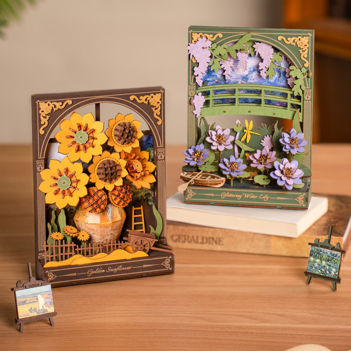 Ensemble d'affichage de lumière de scène Rowood Golden Tournesol et nénuphar scintillant