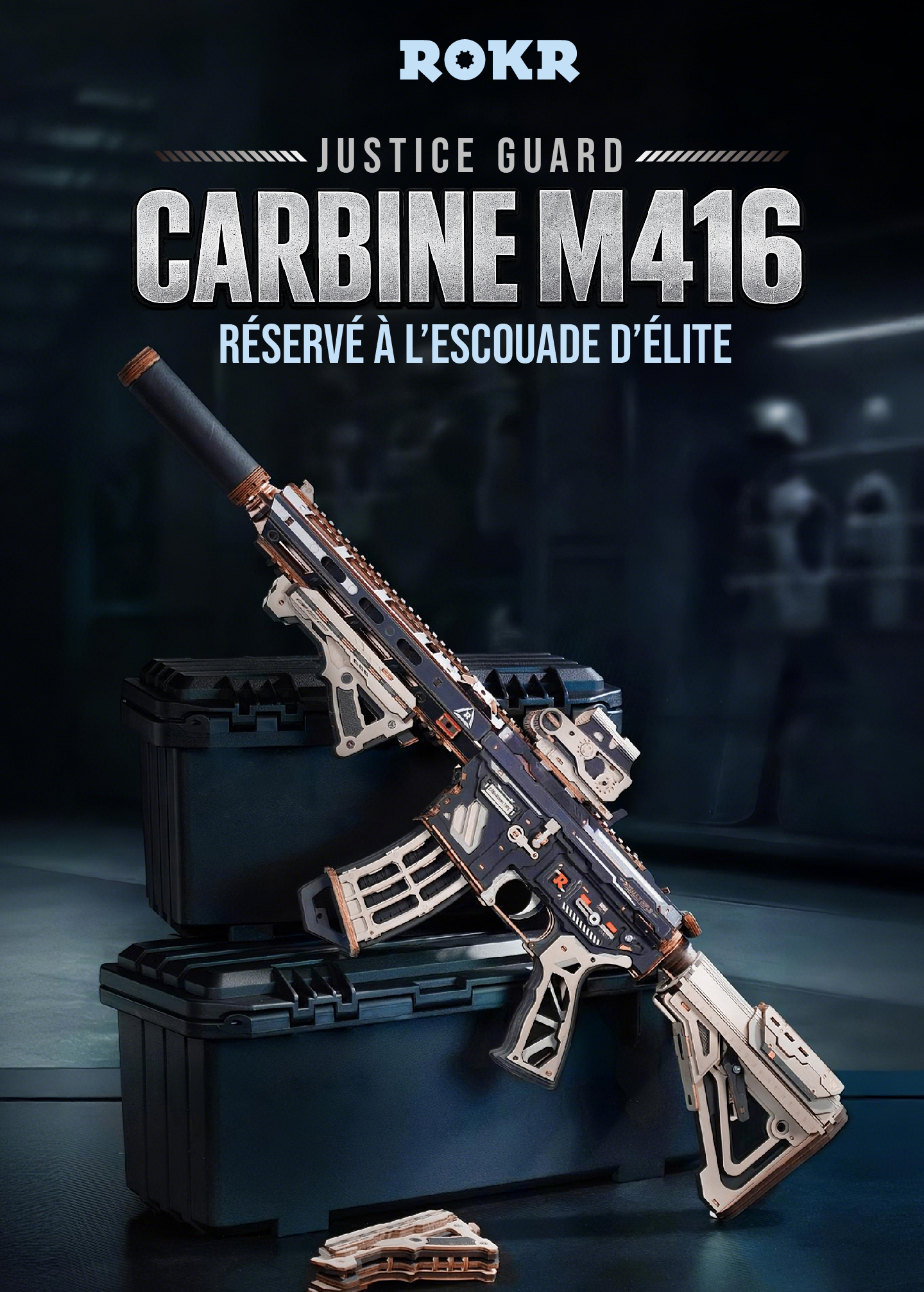 Modèle terminé et présentation détaillée de Carabine ROKR M416 LQB02 - Kit de Puzzle 3D en Bois, SKU LQB02