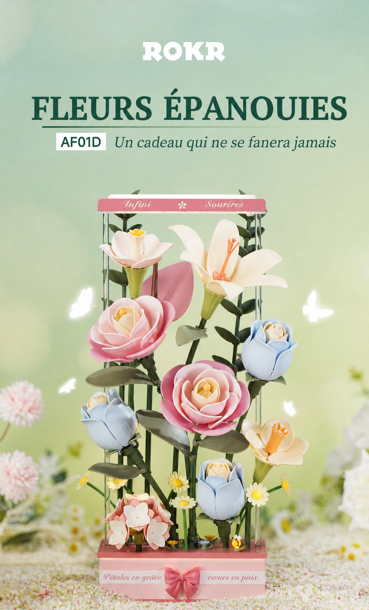 ROKR Blooming Bouquet Box AF01D cover avec pastel floral art arrangement