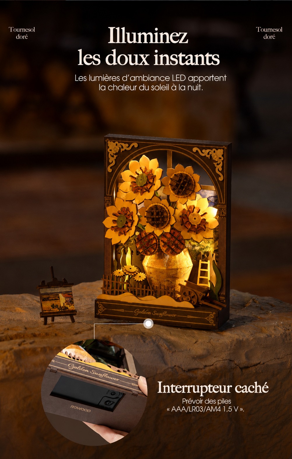 Rowood Golden Sunflower TH002 cover avec bright sunflower painting scene