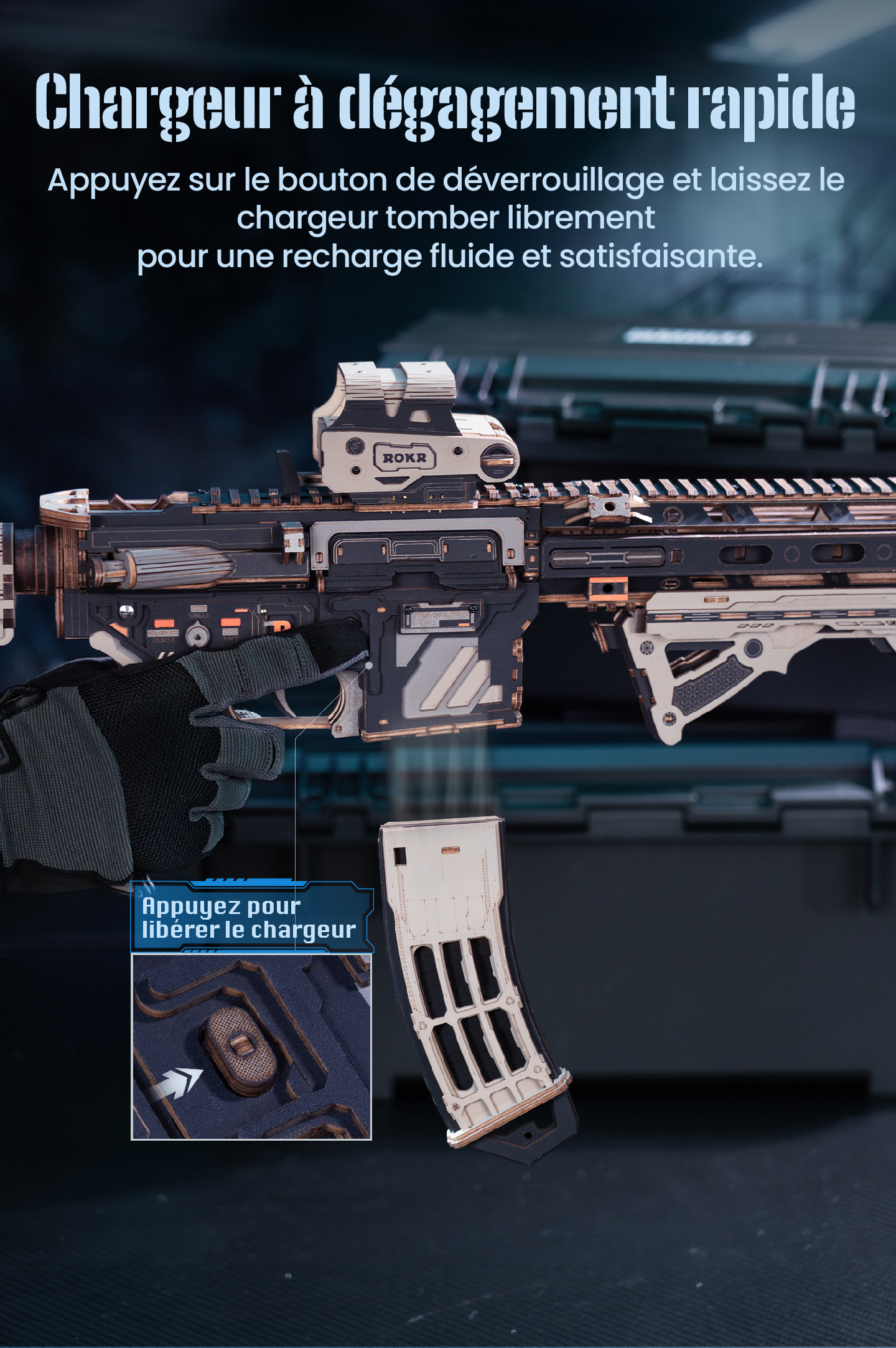 Modèle terminé et présentation détaillée de Carabine ROKR M416 LQB02 - Kit de Puzzle 3D en Bois, SKU LQB02