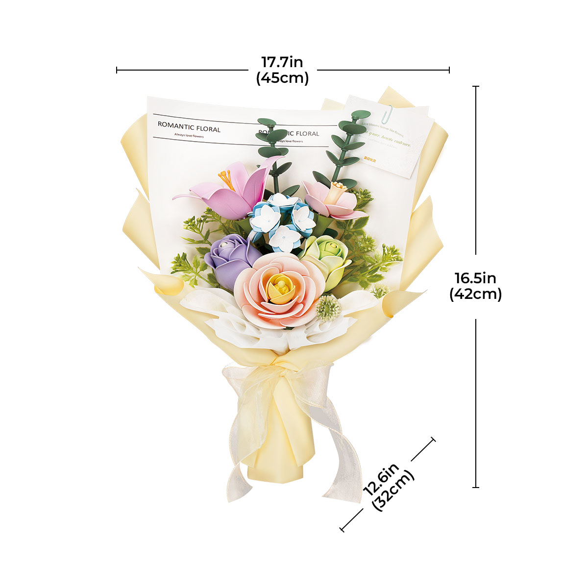 Graphique de taille ROKR Spring Time Bouquet AF01J montrant une largeur de bouquet de 45 cm