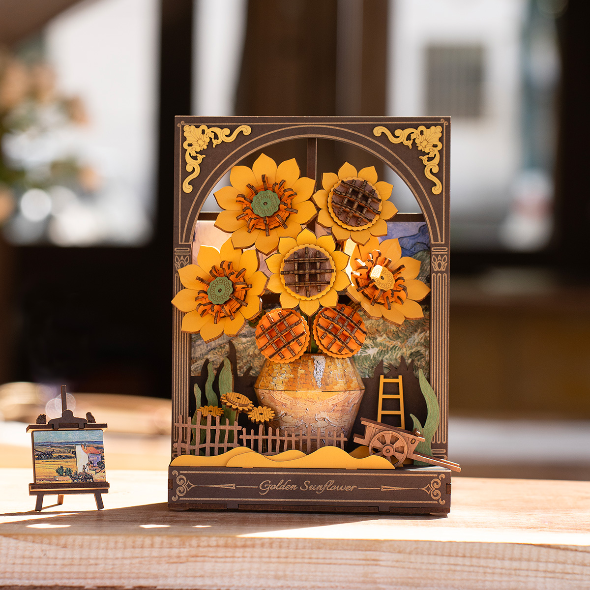 Rowood Golden Tournesol TH002 puzzle en bois 3D illuminé dans un cadre de table