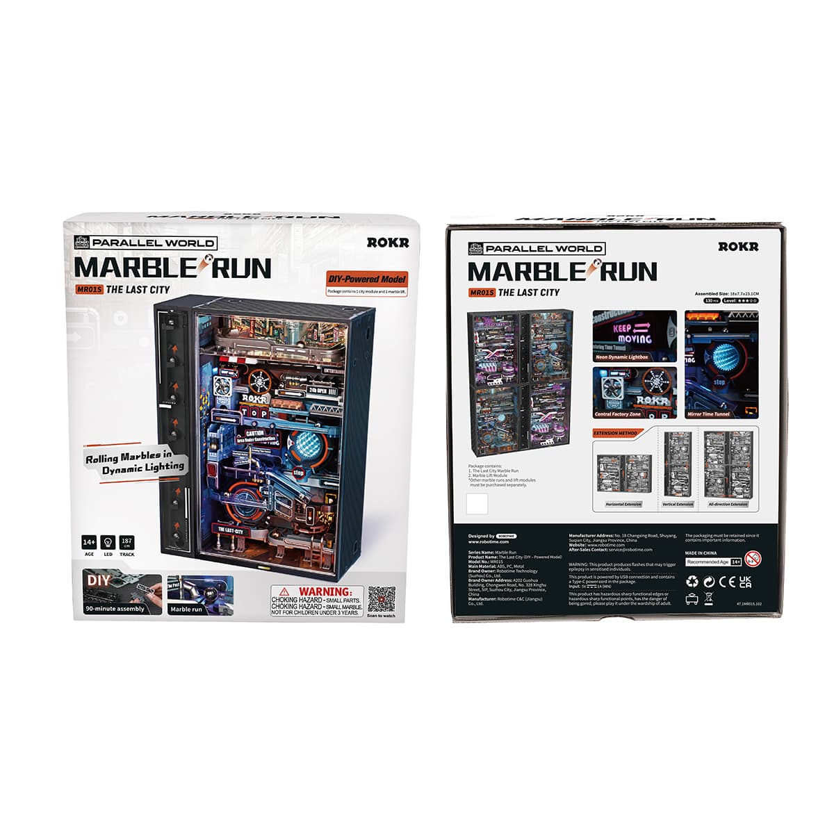 Emballage ROKR The Last City MR01S recto et verso avec détails du produit