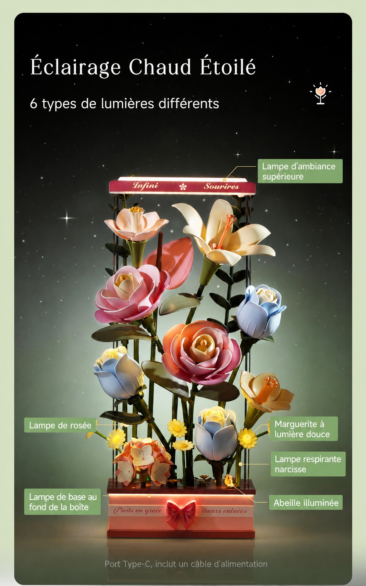 ROKR Blooming Bouquet Box AF01D cover avec pastel floral art arrangement