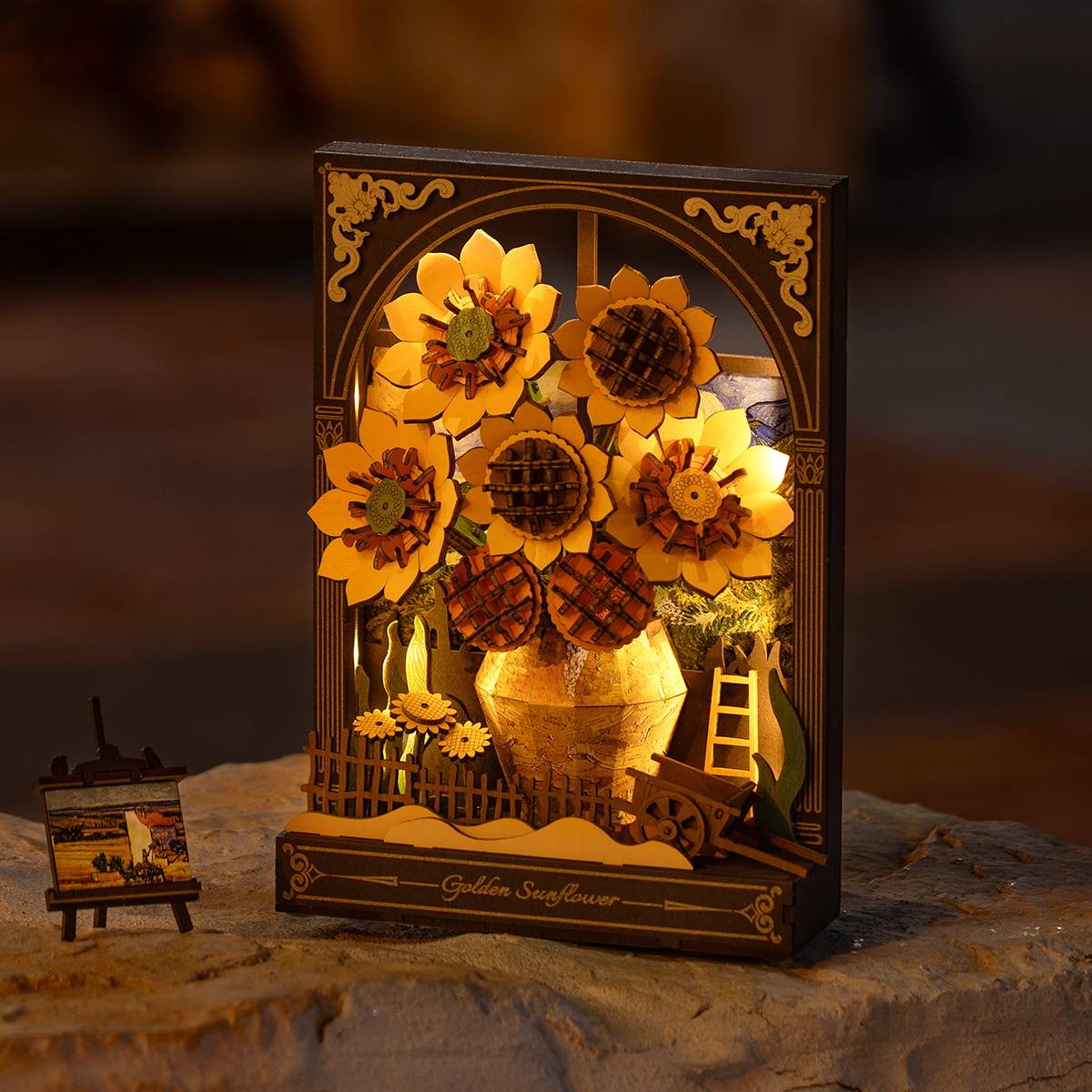 Rowood Golden Tournesol TH002 présentoir de tournesol lumineux avec chevalet miniature