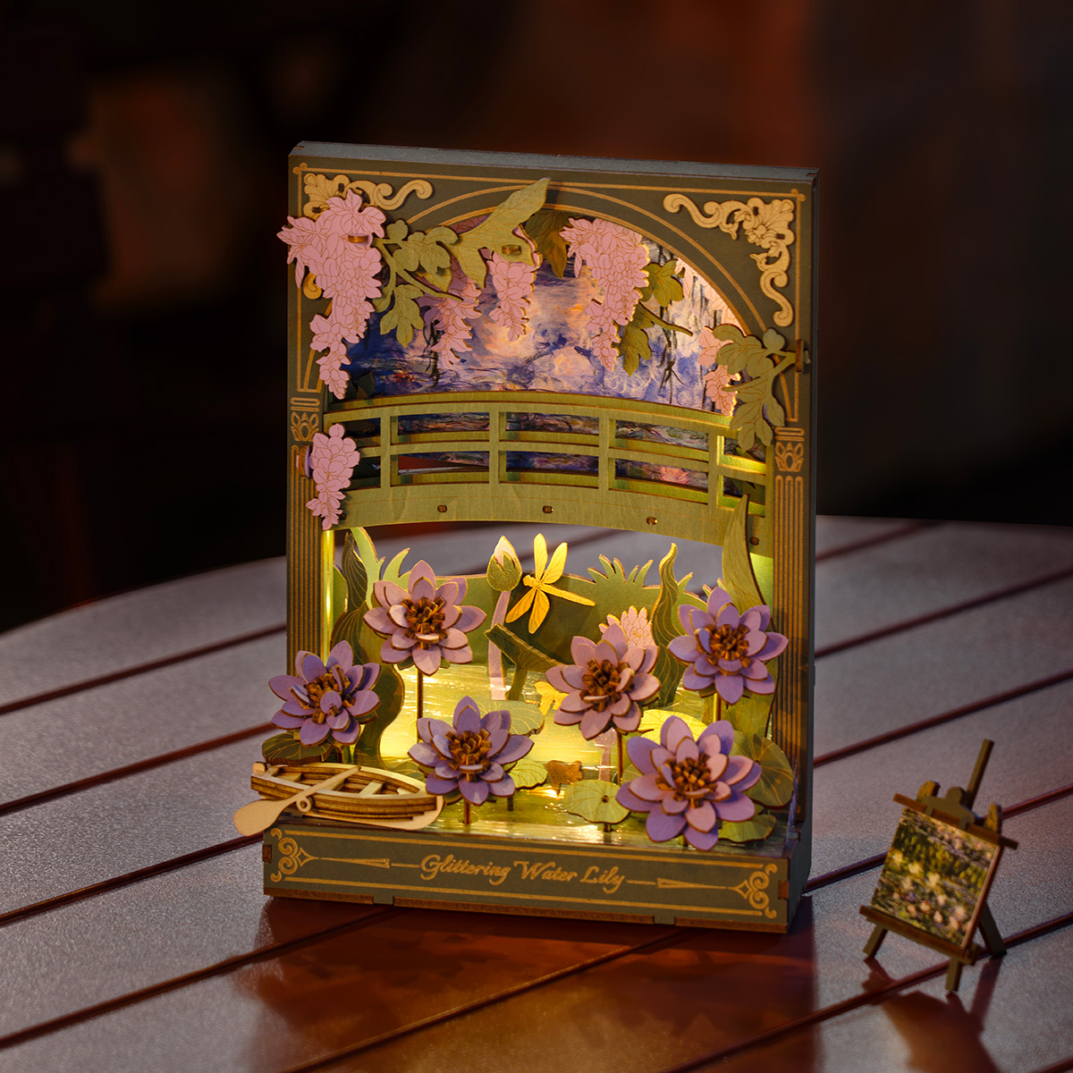 Rowood Glittering Water Lily TH001 scène de nénuphar lumineux sur table