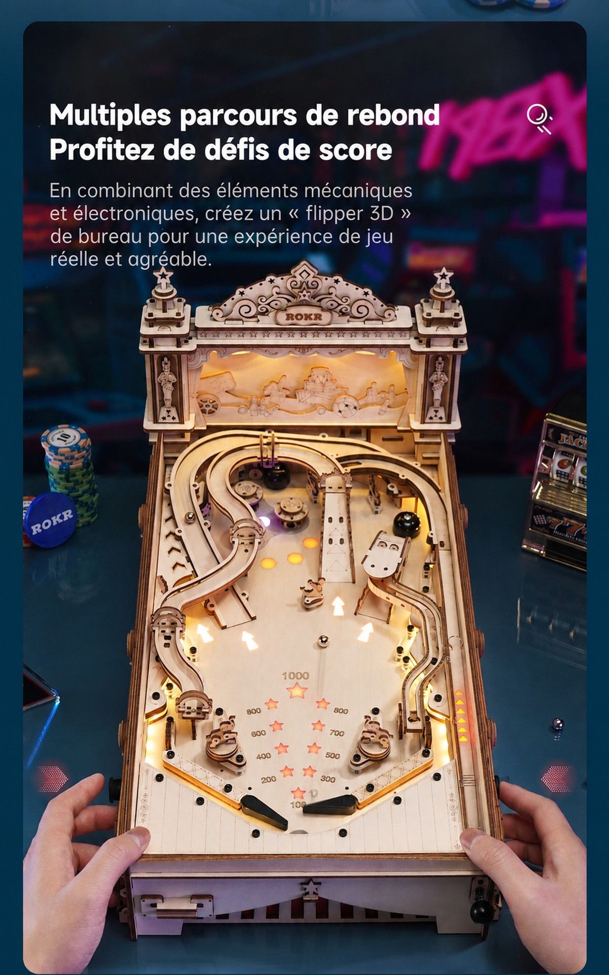 ROKR 3D Pinball EG01 product affiche avec retro pinball machine