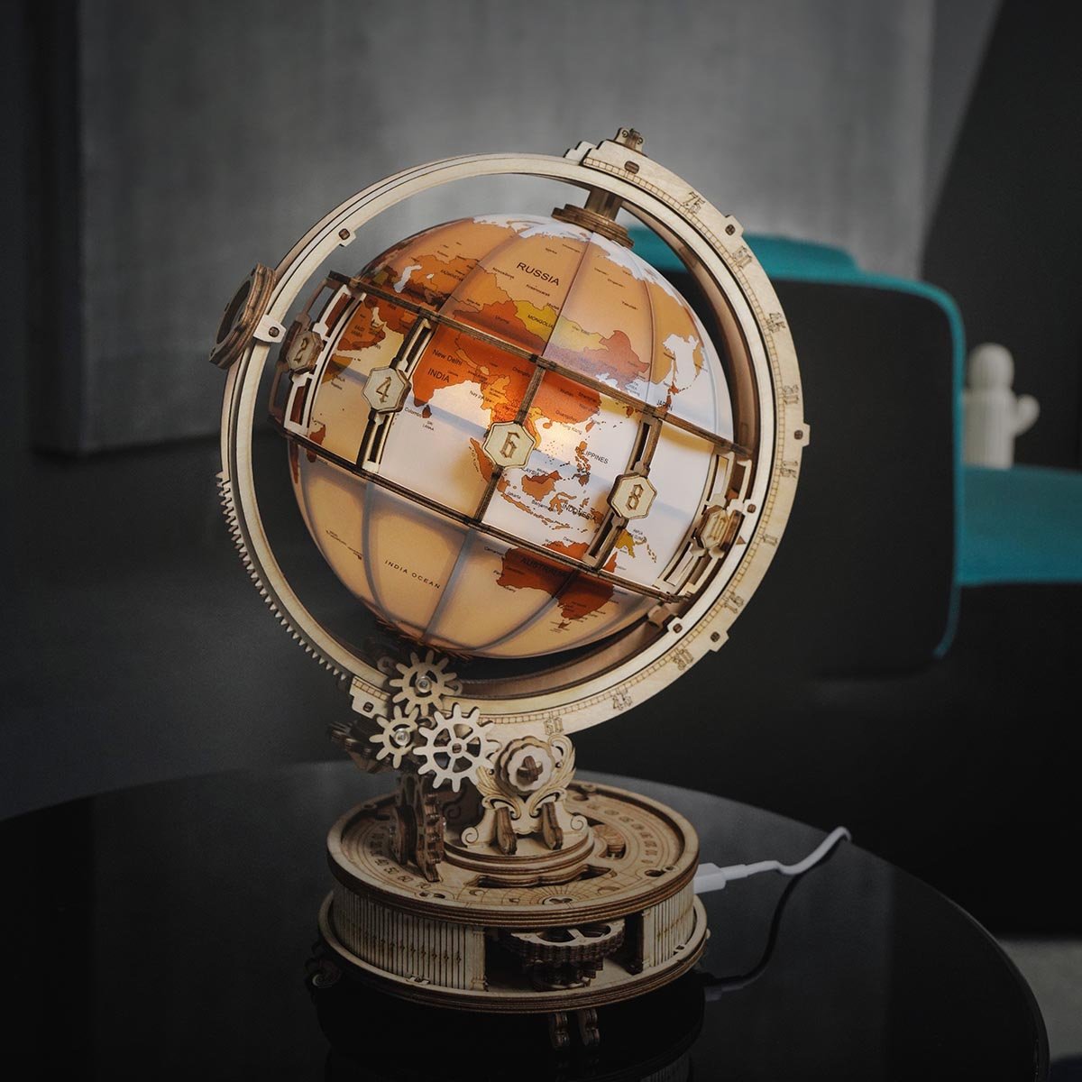 ROKR Luminous Globe ST003 globe assemblé sur table noire