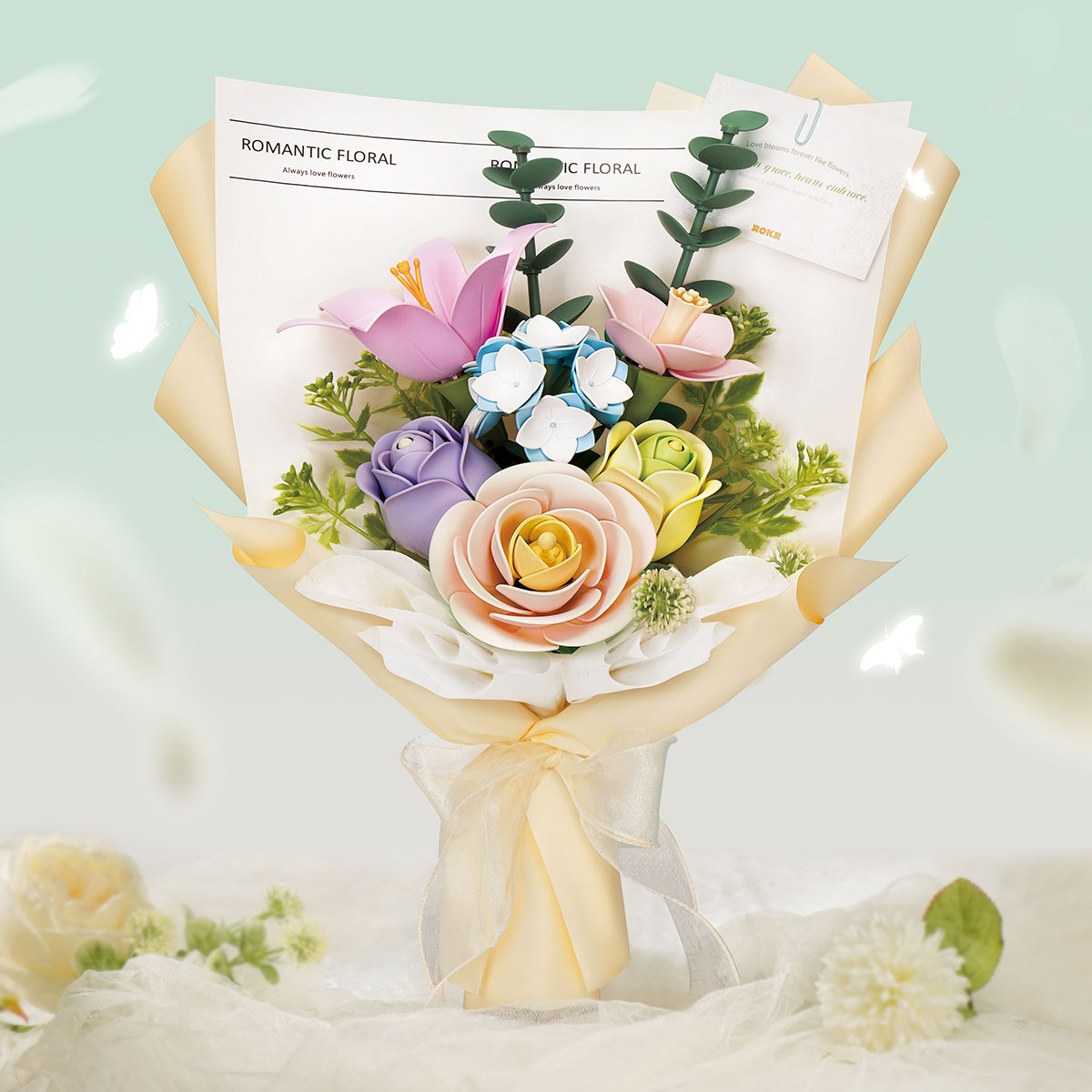 ROKR Spring Time Bouquet AF01J bouquet de fleurs pastel DIY dans du papier d'emballage