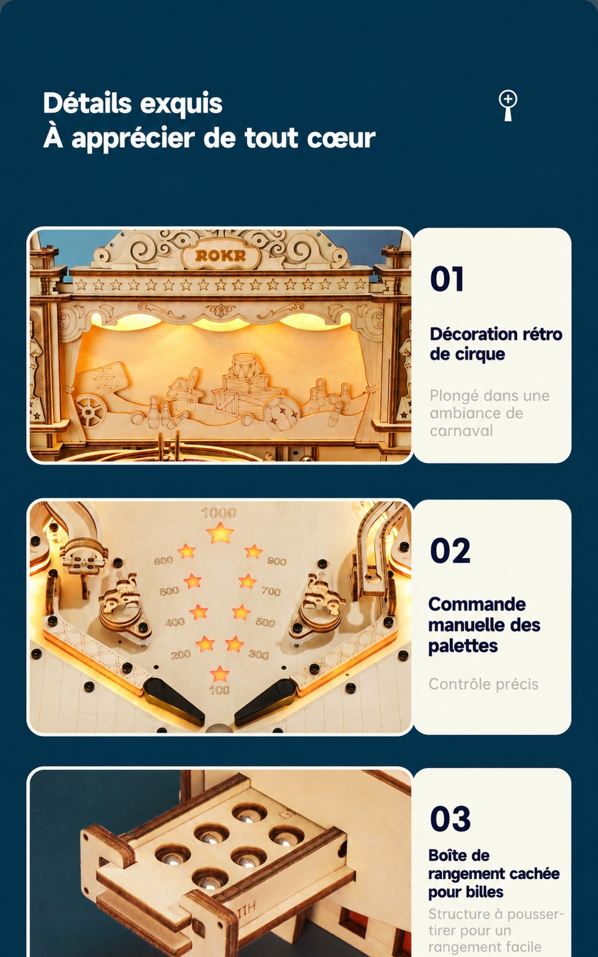 ROKR 3D Pinball EG01 product affiche avec retro pinball machine
