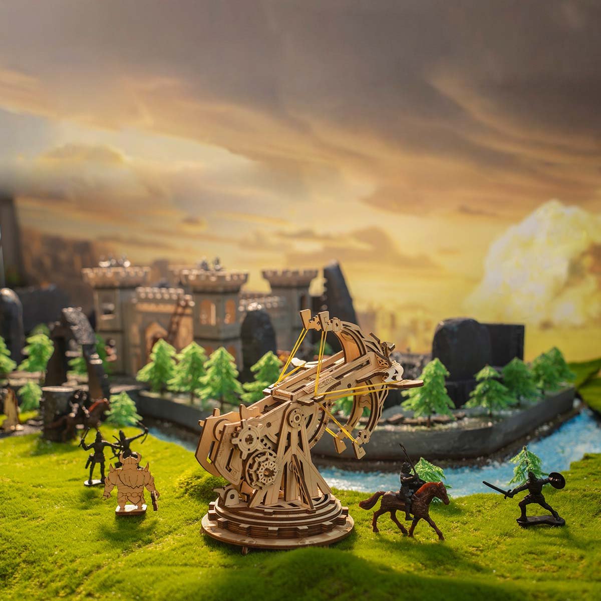 Diorama du champ de bataille ROKR Siege Heavy Ballista KW401 avec des soldats miniatures
