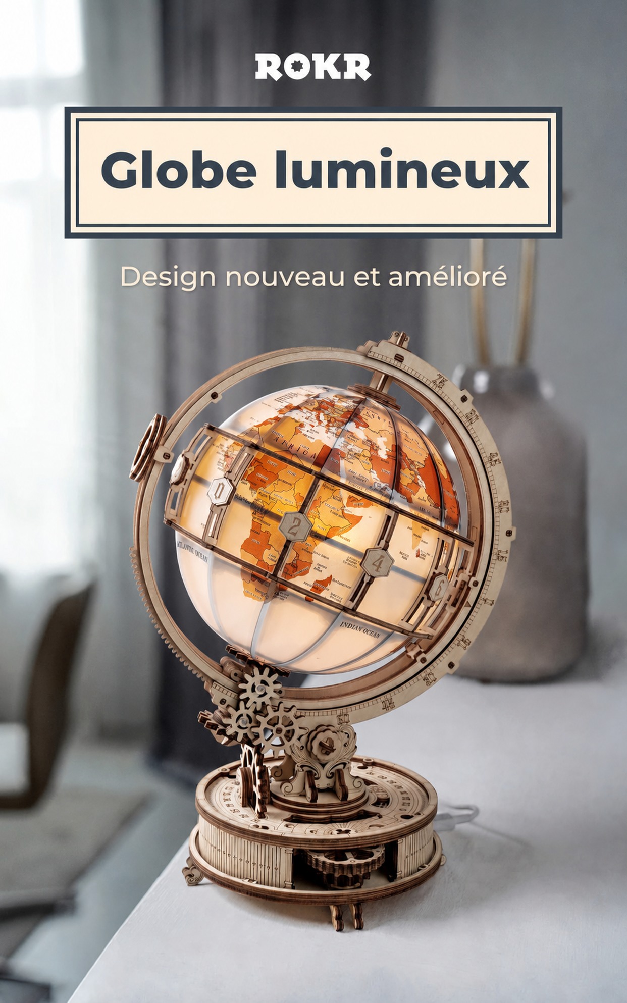 ROKR Luminous Globe ST003 cover avec upgraded wooden globe design