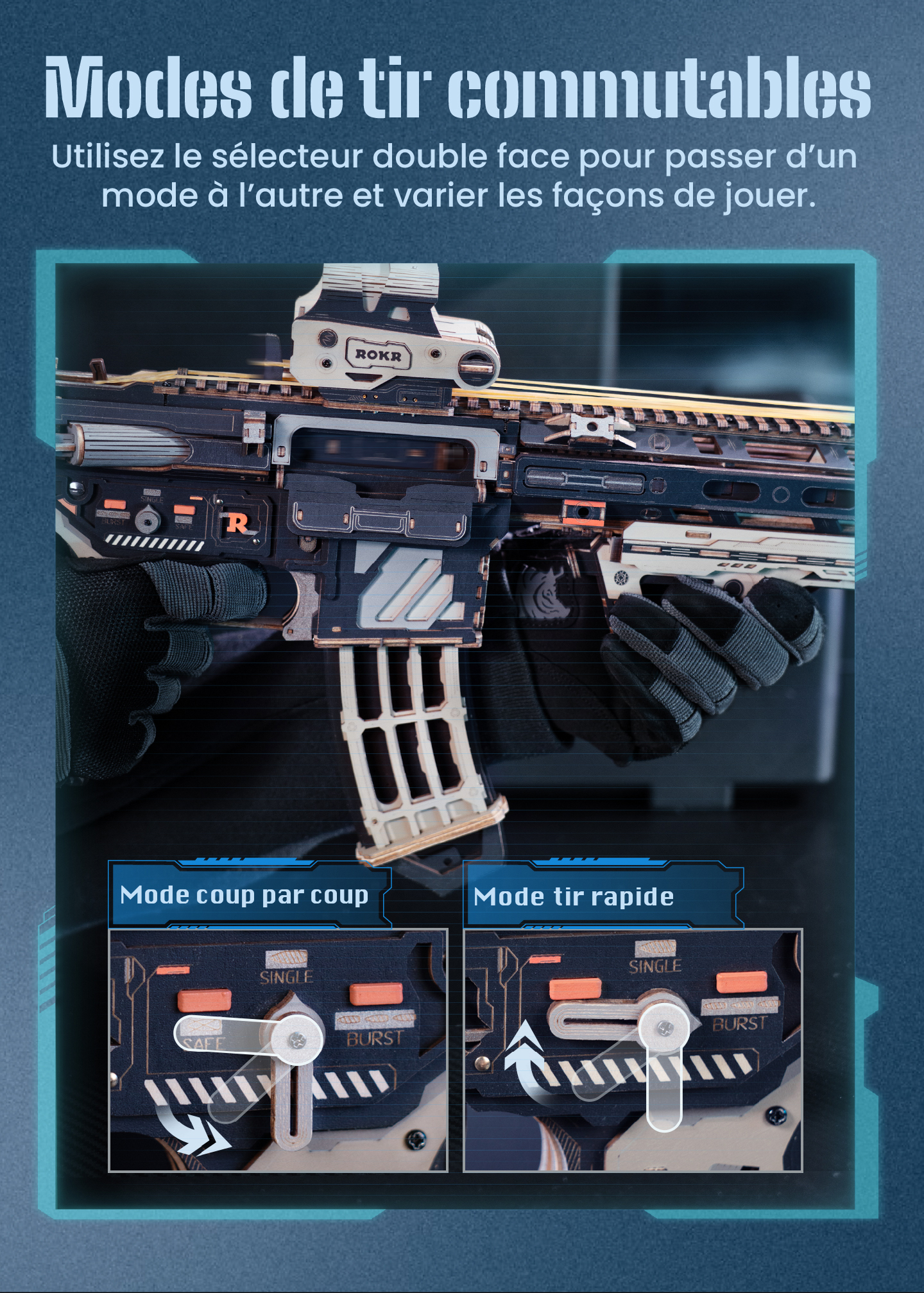 Modèle terminé et présentation détaillée de Carabine ROKR M416 LQB02 - Kit de Puzzle 3D en Bois, SKU LQB02