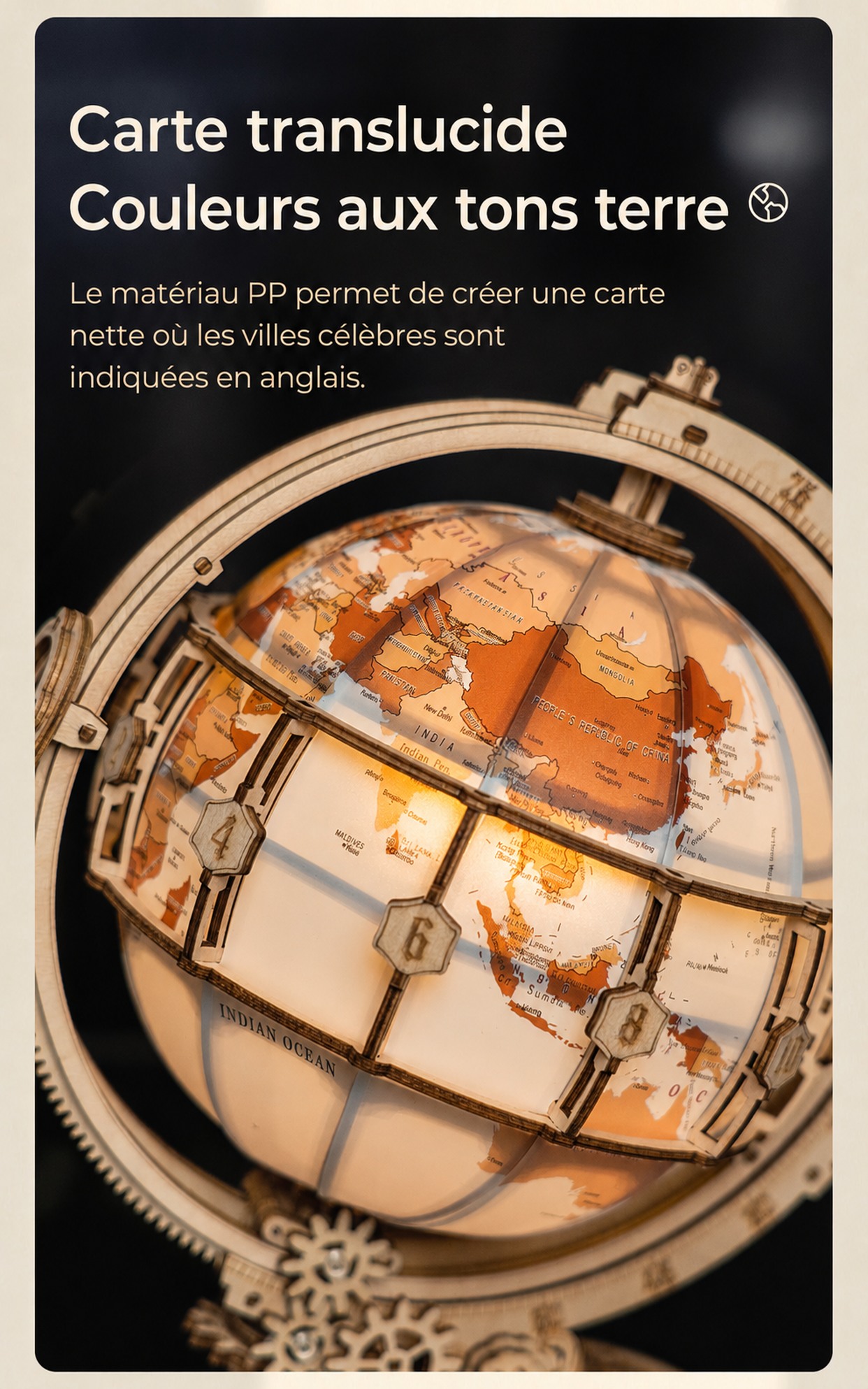 ROKR Luminous Globe ST003 cover avec upgraded wooden globe design
