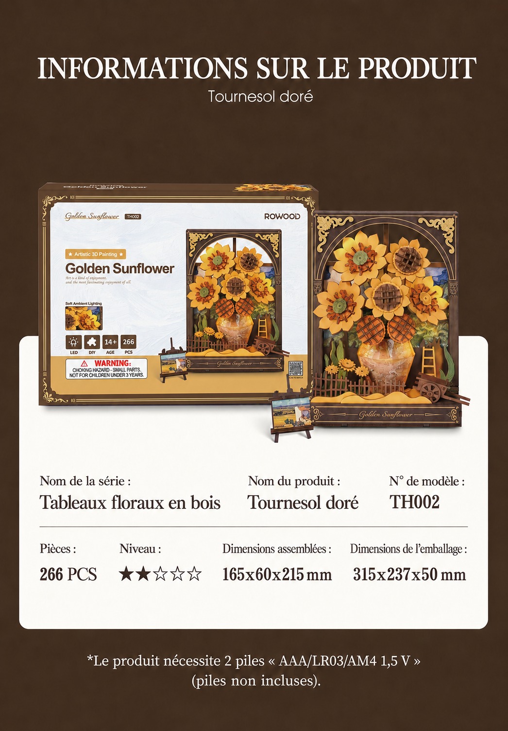 Rowood Golden Sunflower TH002 cover avec bright sunflower painting scene