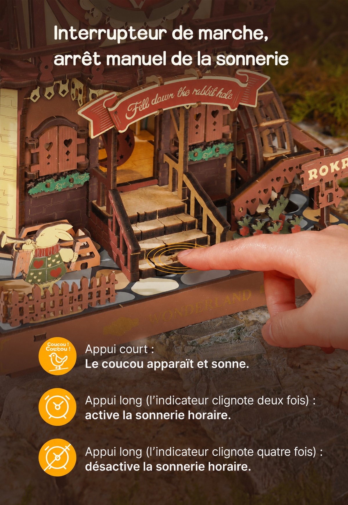 ROKR Cuckoo Clock cover avec detailed wooden house et forest theme