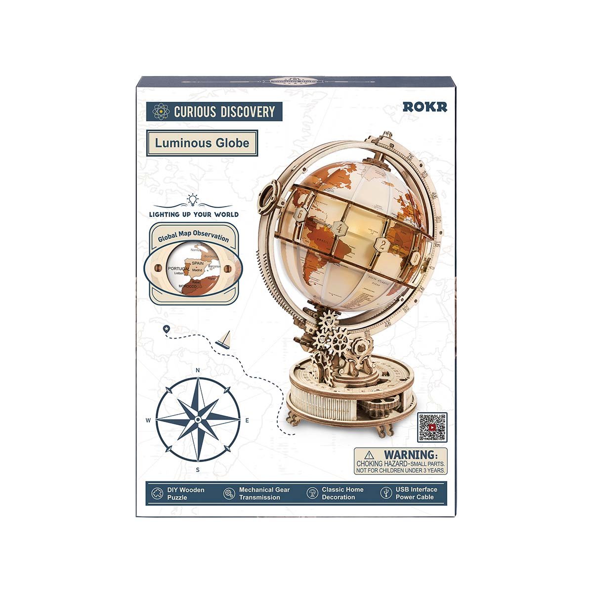 ROKR Luminous Globe ST003 avant avec détails de boussole et de globe