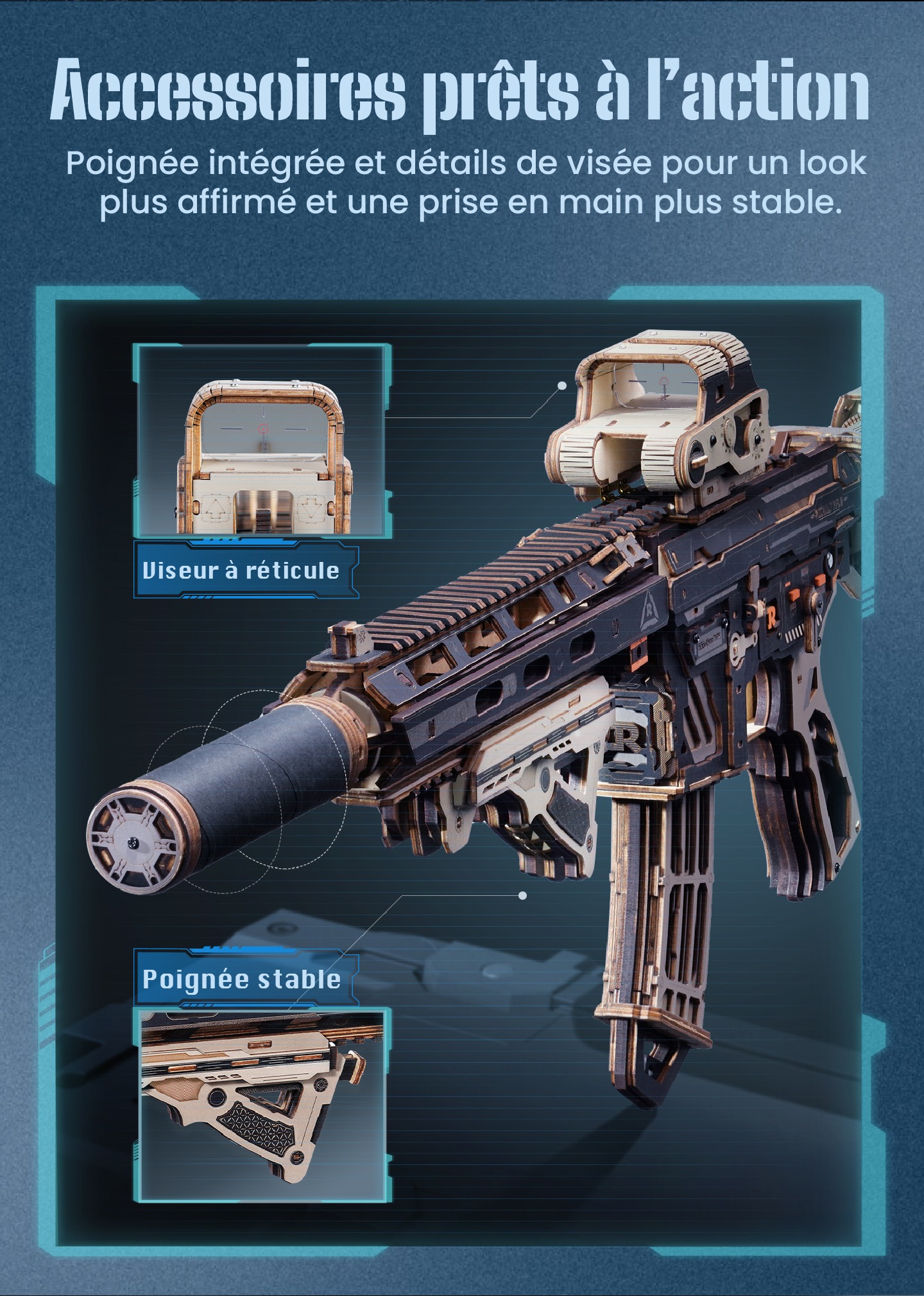 Modèle terminé et présentation détaillée de Carabine ROKR M416 LQB02 - Kit de Puzzle 3D en Bois, SKU LQB02
