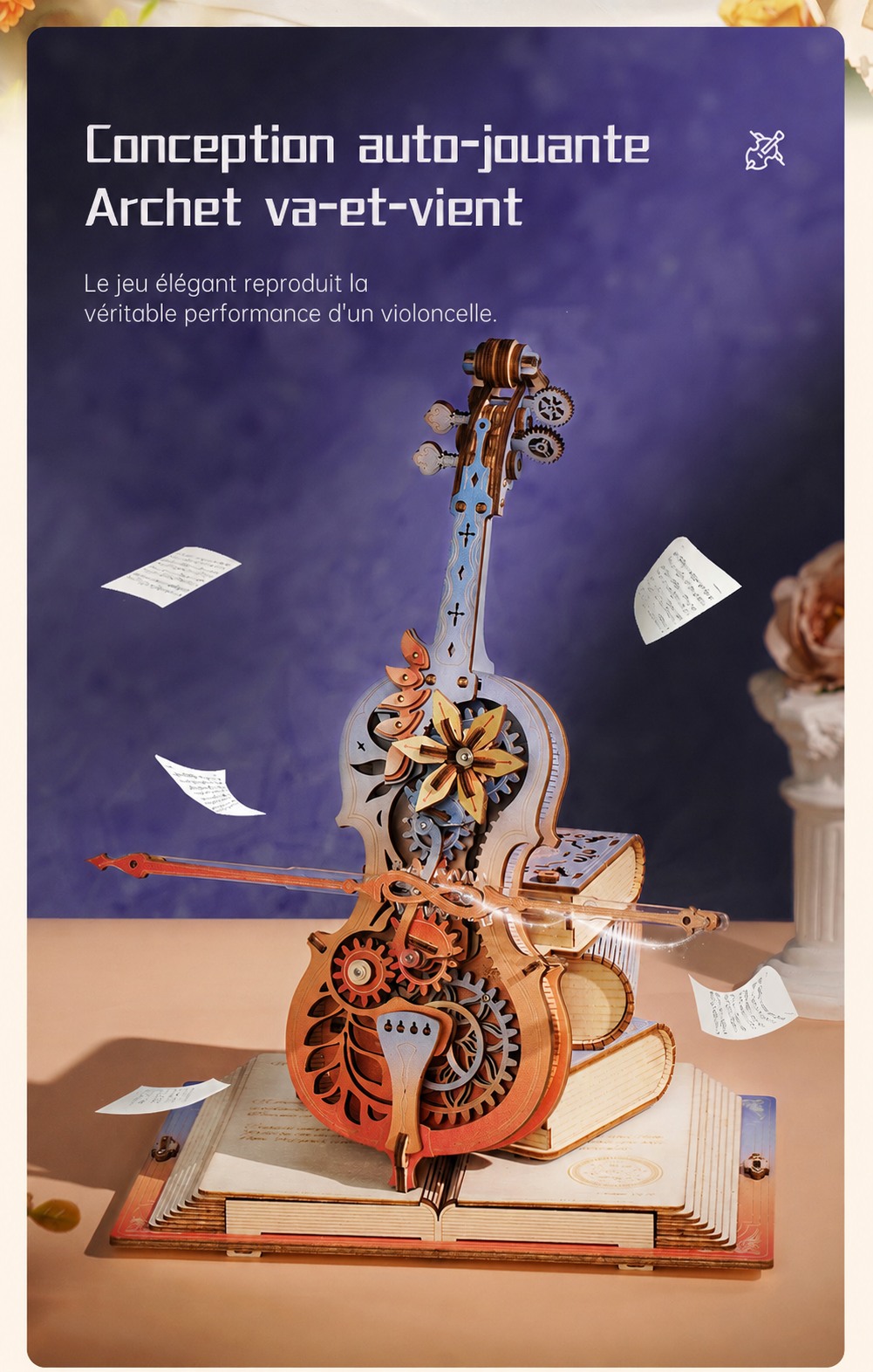 ROKR Symphony of Gorgeous Dreams - boite a musique mecanique puzzle 3D en bois AMK63M, visuel de detail 2