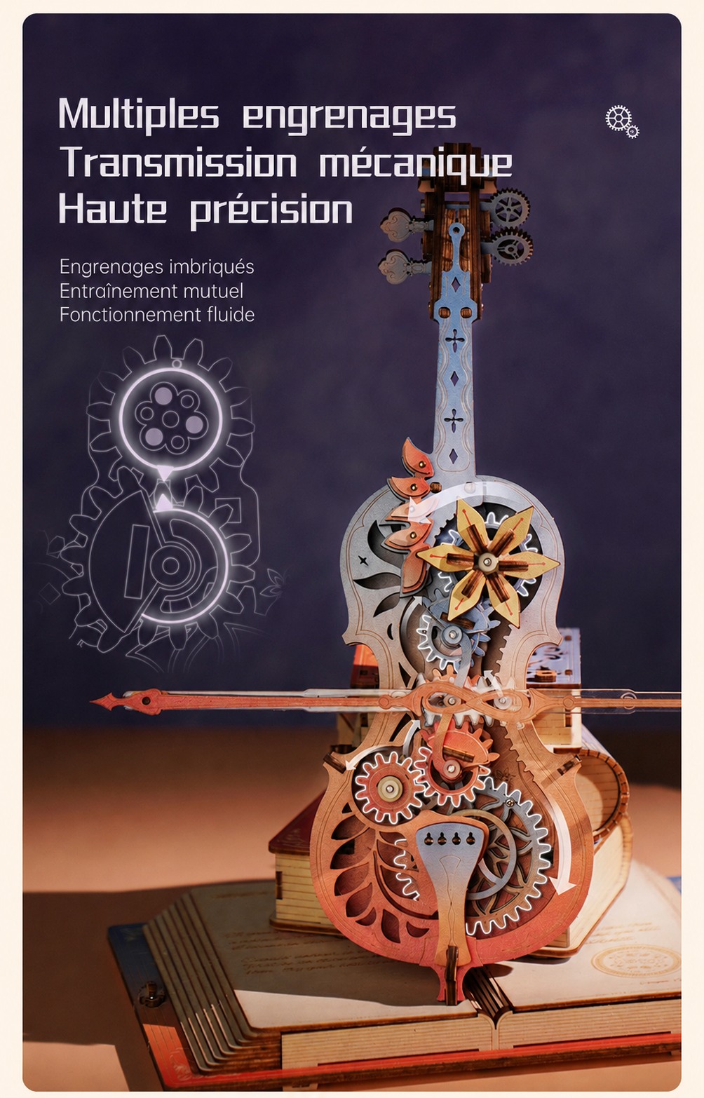 ROKR Symphony of Gorgeous Dreams - boite a musique mecanique puzzle 3D en bois AMK63M, visuel de detail 3