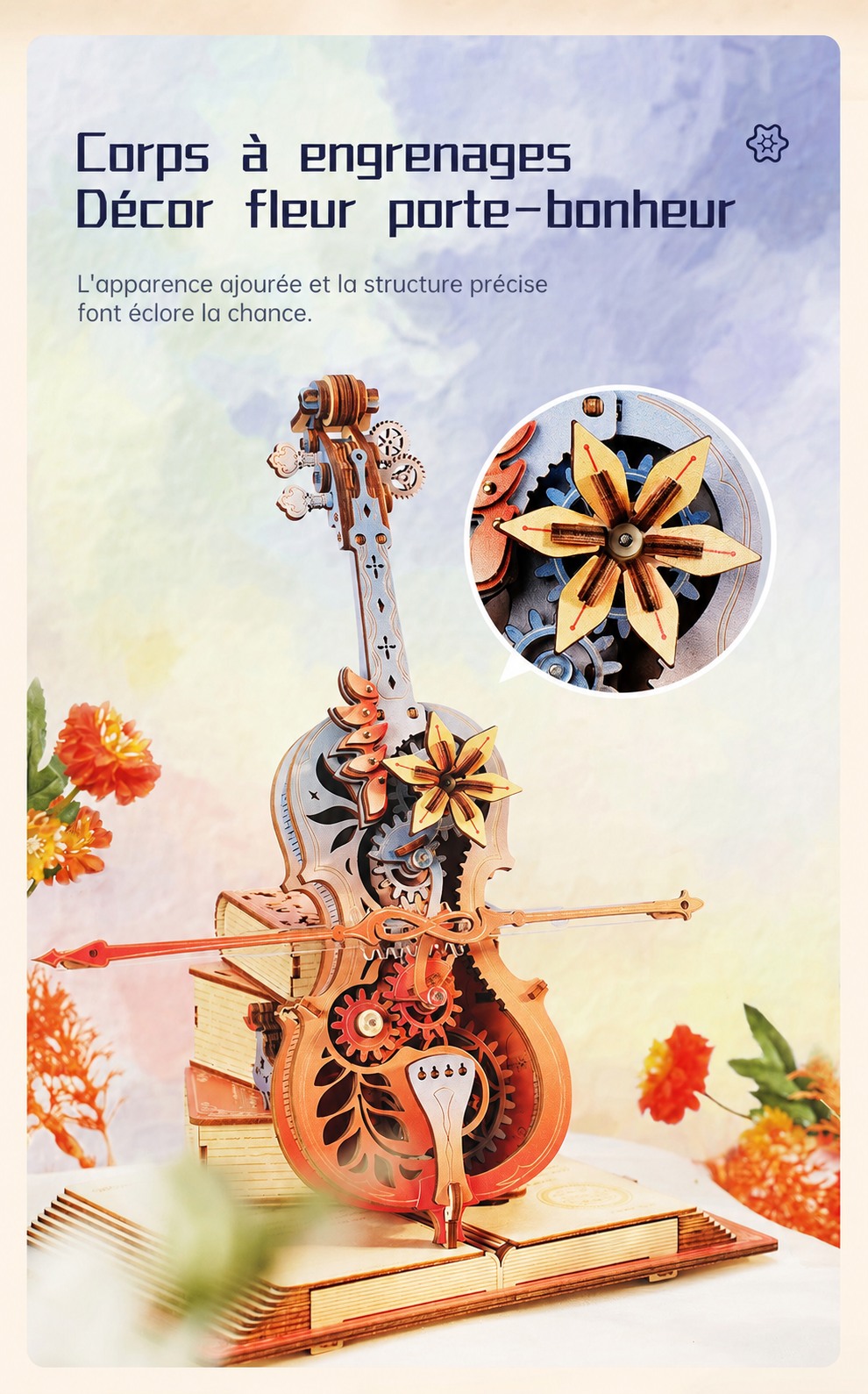 ROKR Symphony of Gorgeous Dreams - boite a musique mecanique puzzle 3D en bois AMK63M, visuel de detail 5