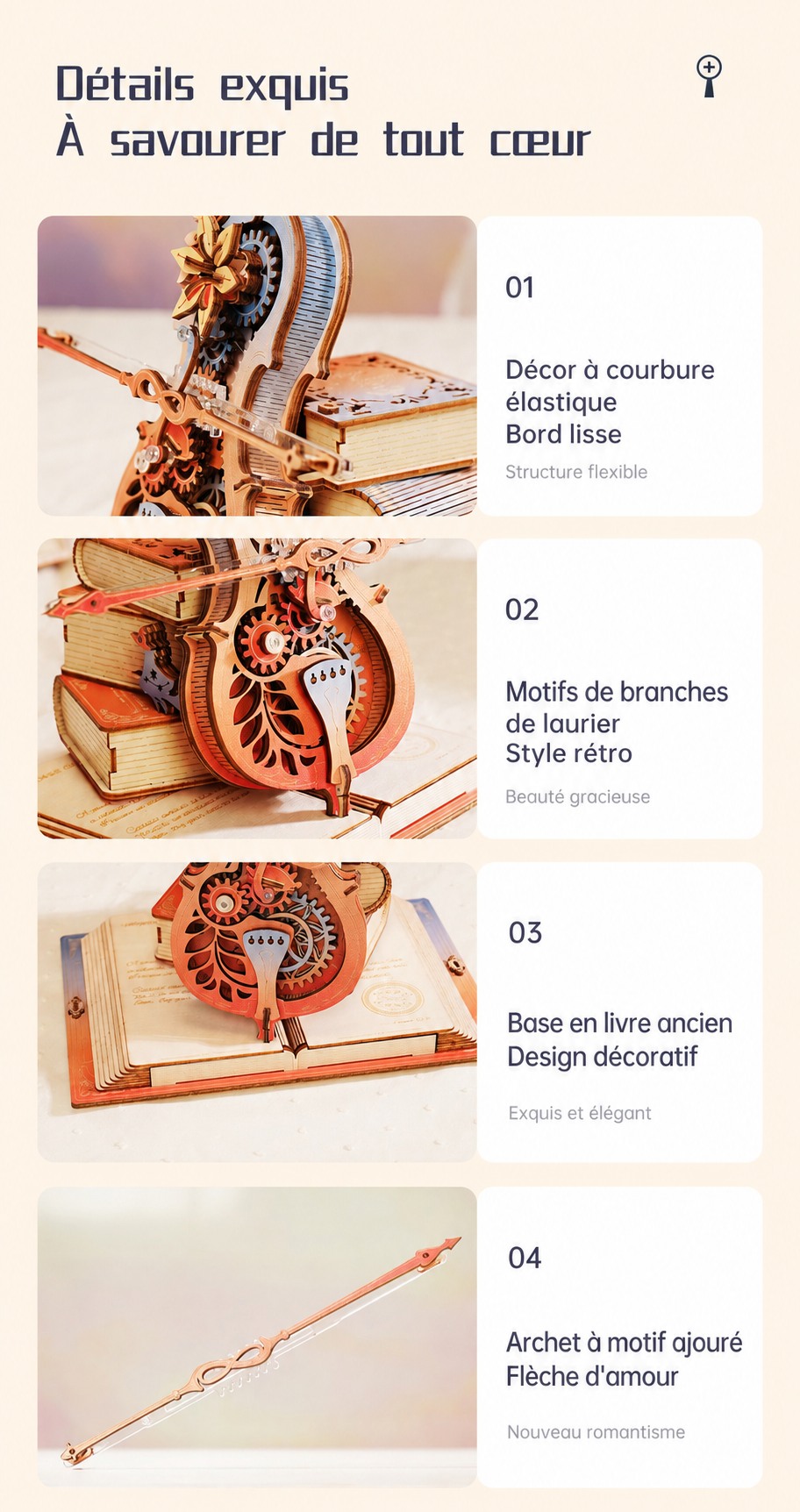 ROKR Symphony of Gorgeous Dreams - boite a musique mecanique puzzle 3D en bois AMK63M, visuel de detail 8