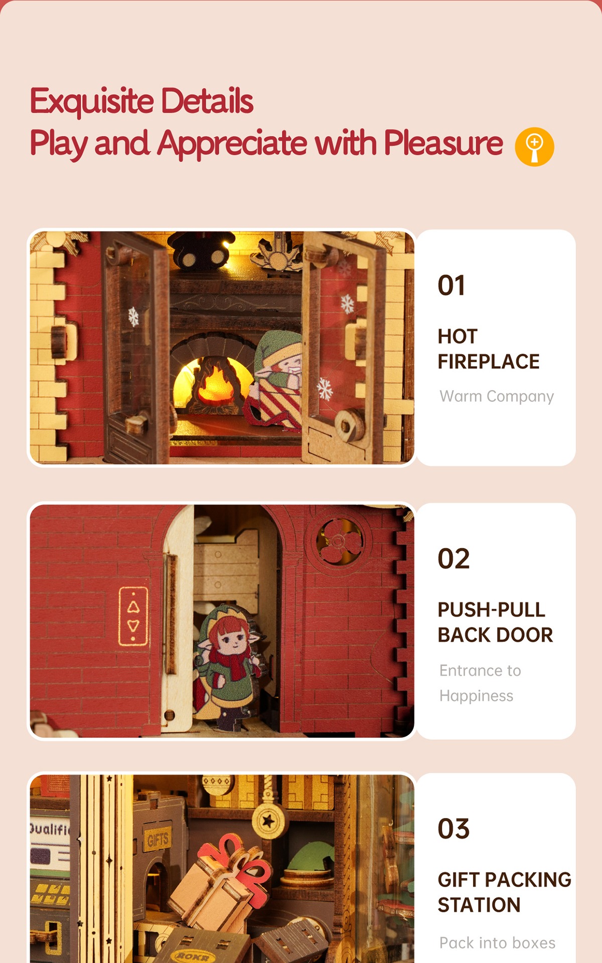 ROKR Dream Gift Factory EAB01 cover avec festive toy factory scene