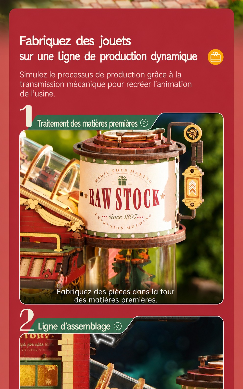 ROKR Dream Gift Factory EAB01 cover avec festive toy factory scene