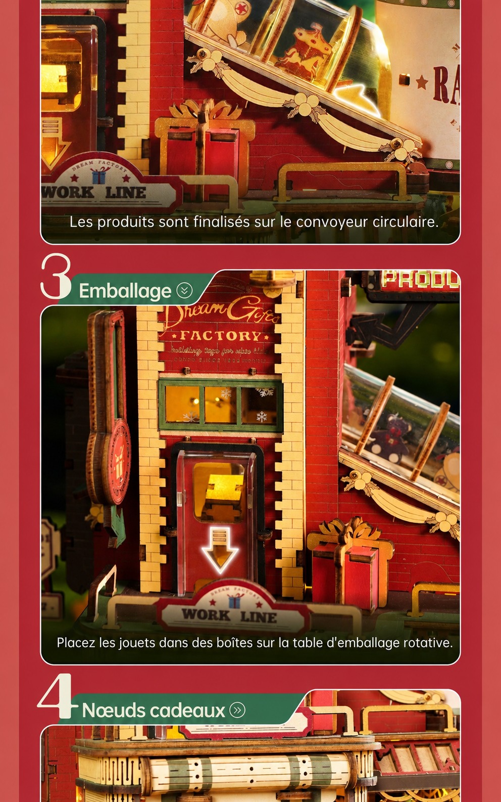 ROKR Dream Gift Factory EAB01 cover avec festive toy factory scene