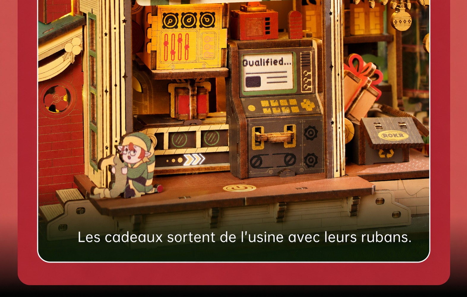 ROKR Dream Gift Factory EAB01 cover avec festive toy factory scene