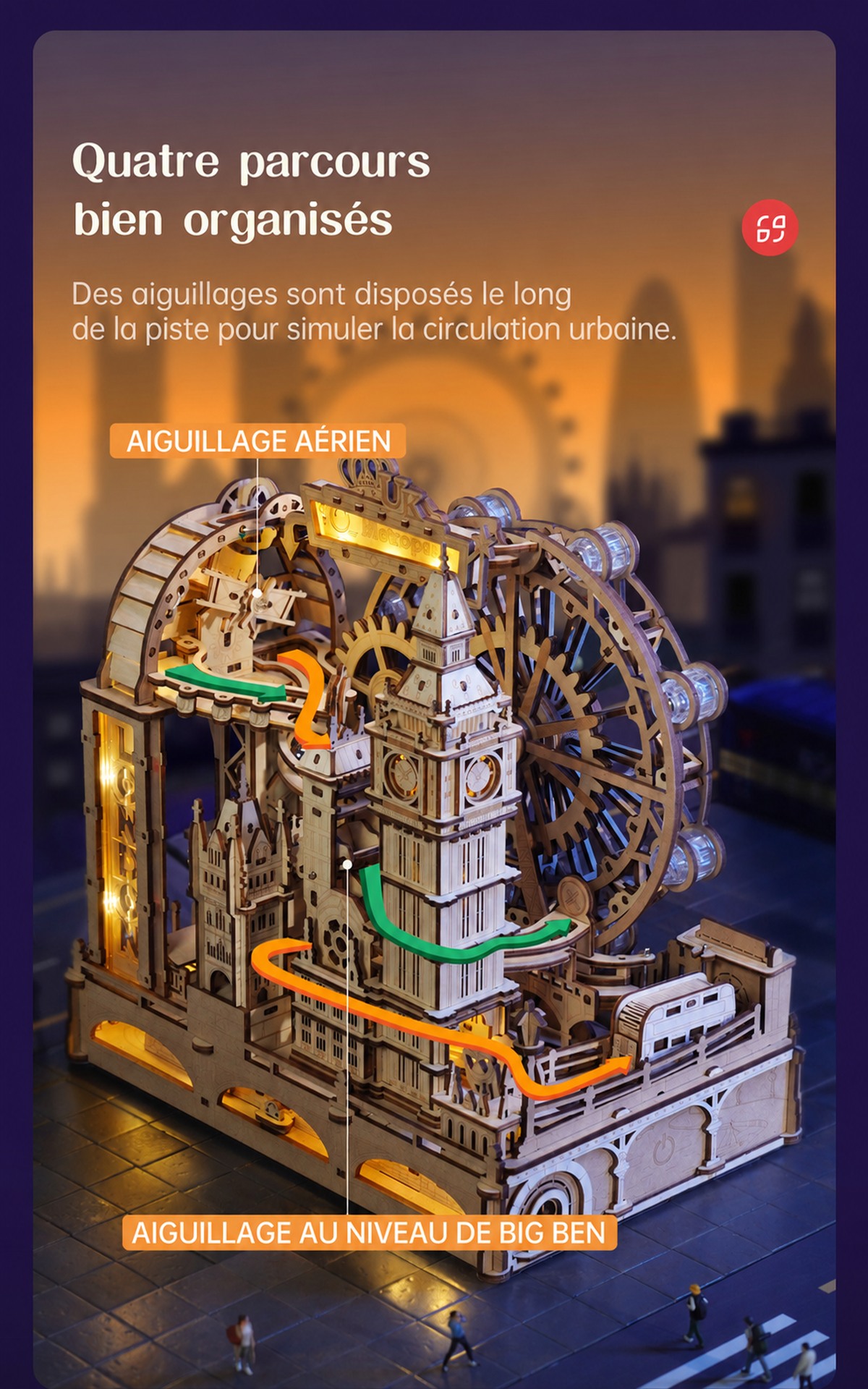 ROKR Marble Travel London EGB01, quatre parcours organisés pour les billes