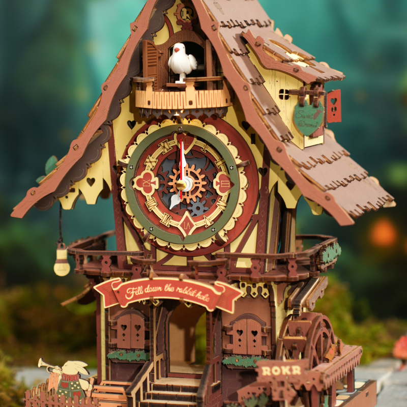 ROKR Horloge à coucou maison en bois colorée avec coucou et porte d'entrée