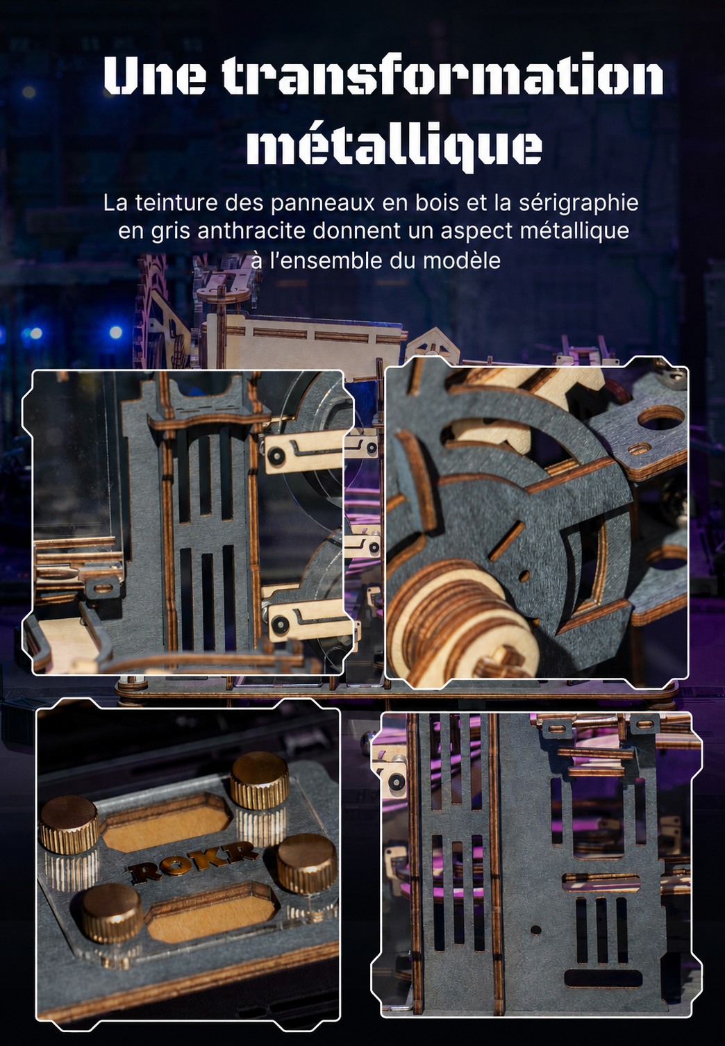 ROKR Marble Night City LGA01, transformation metallique des panneaux en bois