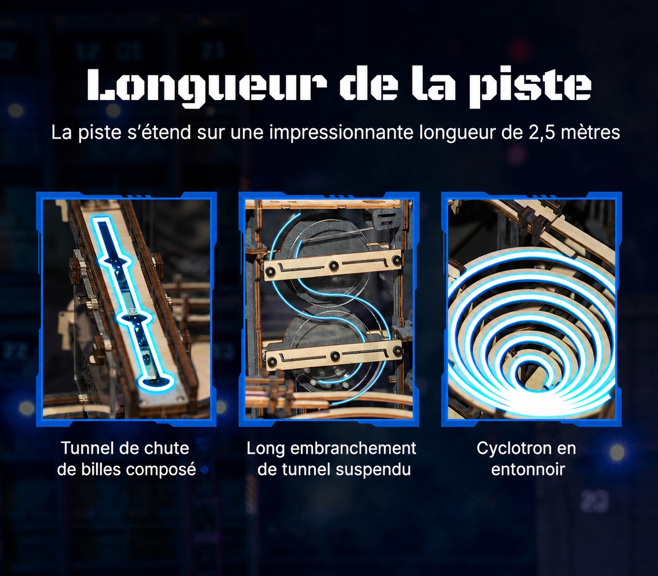 ROKR Marble Night City LGA01, manivelle pour lancer les billes dans le circuit