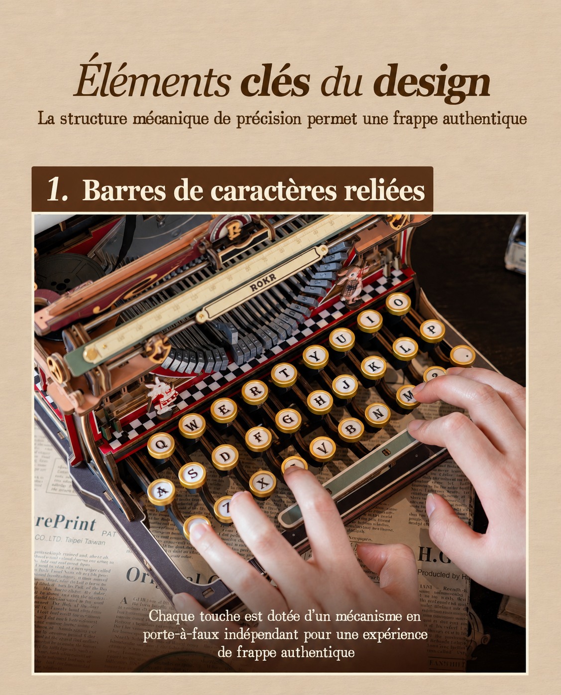 Mechanical Typewriter LK703C linked typebars key design element