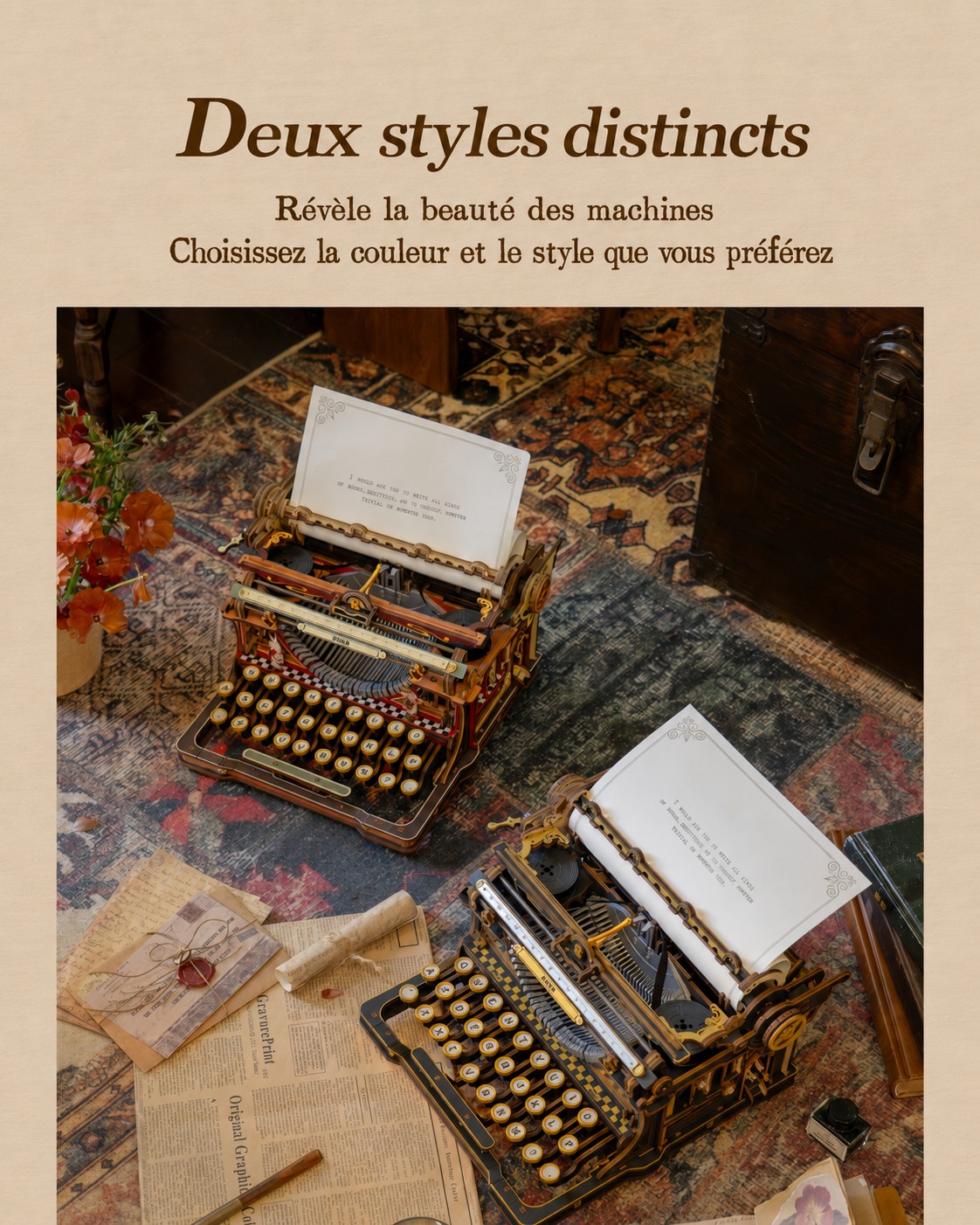 Mechanical Typewriter LK703C et classic version shown as two distinct styles