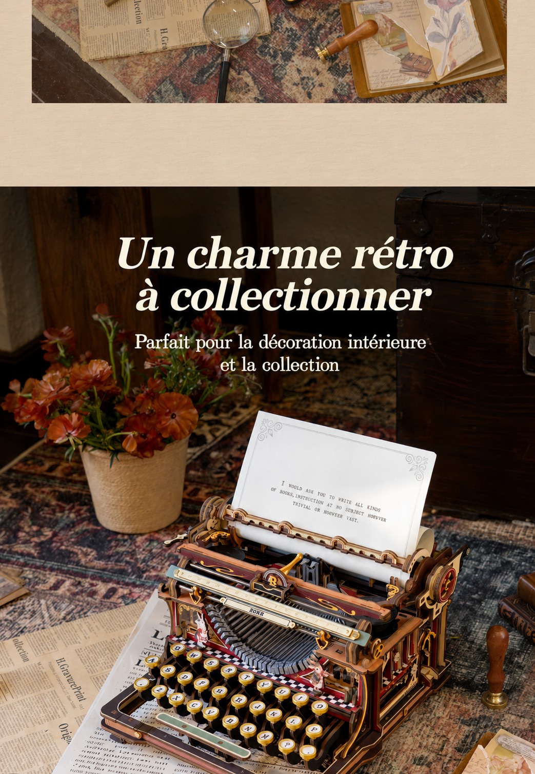 Mechanical Typewriter LK703C retro collection scene avec flowers
